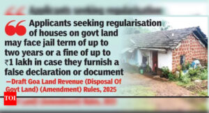 Can’t sell regularised houses on Goa govt land for 20 years: Draft rules | Goa News