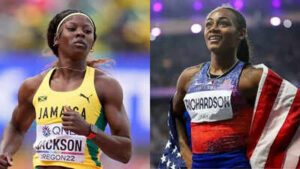 Sha’Carri Richardson edges Shericka Jackson to win 100m heat at World Championships