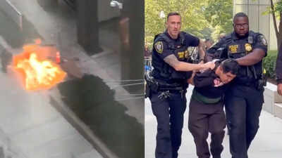 Watch: US army veteran carrying 'ICE off our streets' sign sets fire outside NYC federal building