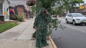 New Jersey police officer disguised as a roadside tree helped catch 74 distracted drivers in just six hours