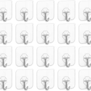 SKY-TOUCH SKY TOUCH 20 Pieces Each Pack Heavy Duty Adhesive Wall Hooks, Waterproof and Oil Proof Ideal for Kitchen and Bathroom, Transparent