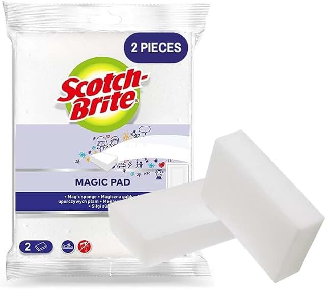 Scotch-Brite Easy Erasing Pad, 2 units/pack Magic Sponge Eraser Pad Easily removes stains, Erase away scuff marks and smudges Walls Doors Windows | Floors