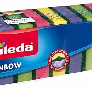 Vileda Rainbow Medium Foam Sponge Scourer, Eco-Friendly, Comfortable Grip, Value Pack 10 Pcs, Multi Colours