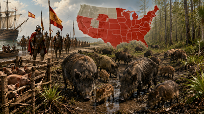 Spanish explorers brought pigs to America for food in the 1500s; today, millions of feral swine roam at least 35 US states