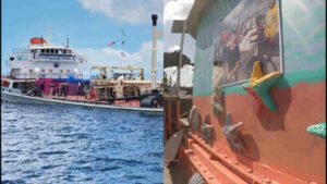 Florida sank a 324-foot former New York sludge tanker off Pompano Beach; the wreck became an underwater casino reef with card-dealing sharks, poker tables and marine life