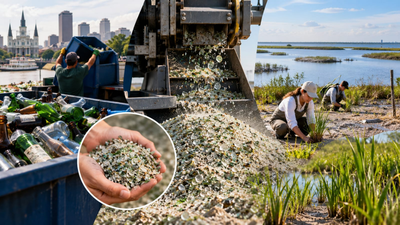 In 2020, a New Orleans project began crushing bottles into sand; six years later, it has diverted 12 million pounds of glass to help rebuild shrinking coastal wetlands